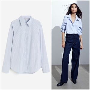 White Blue Striped Cotton Blend Shirt